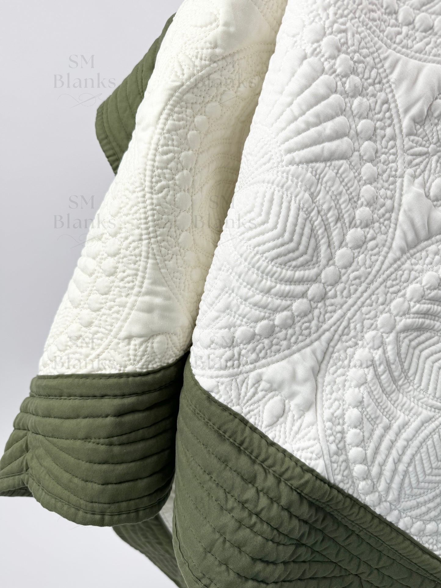 White w/ Dark Olive Trim Baby Heirloom Quilt