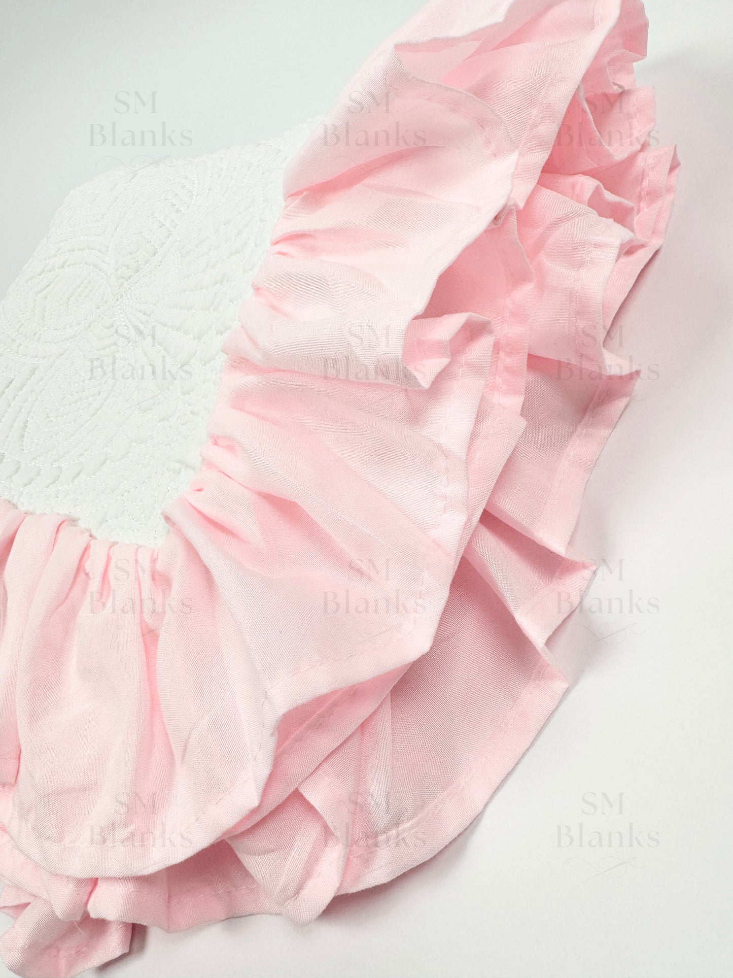White w/ Light Pink Ruffle Baby Heirloom Quilt
