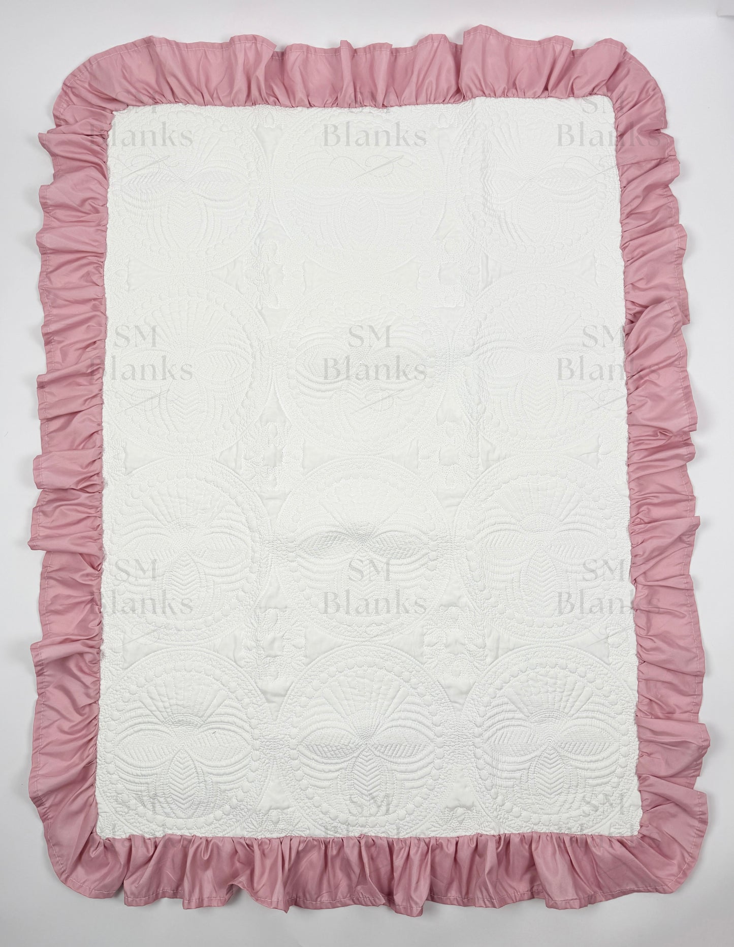 White w/ Mauve Ruffle Baby Heirloom Quilt