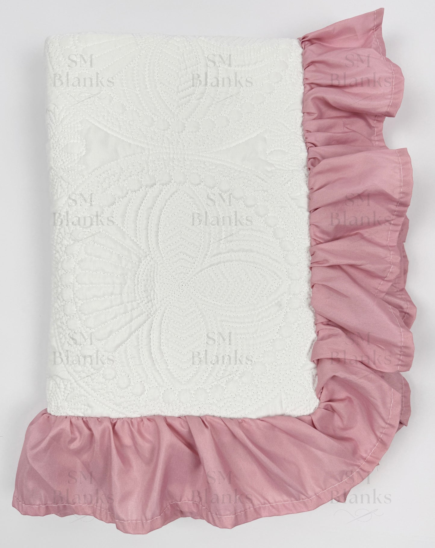White w/ Mauve Ruffle Baby Heirloom Quilt