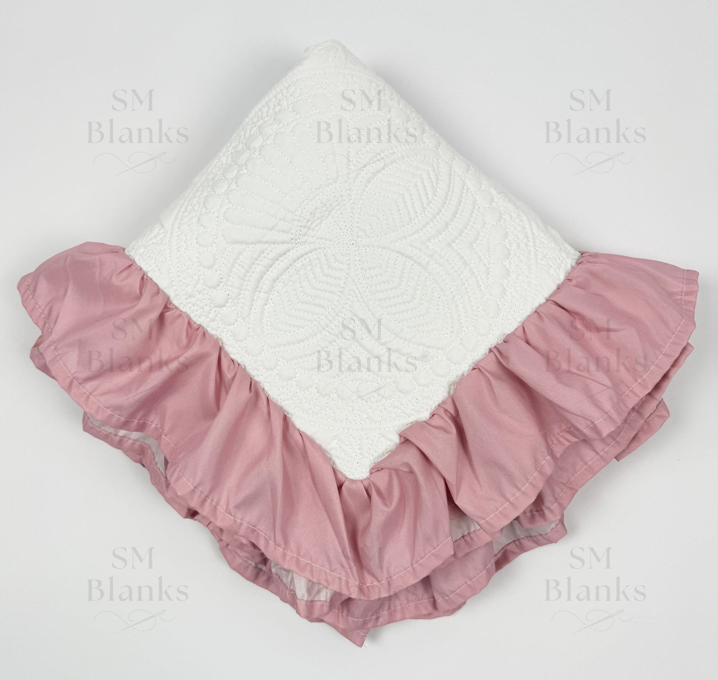 White w/ Mauve Ruffle Baby Heirloom Quilt