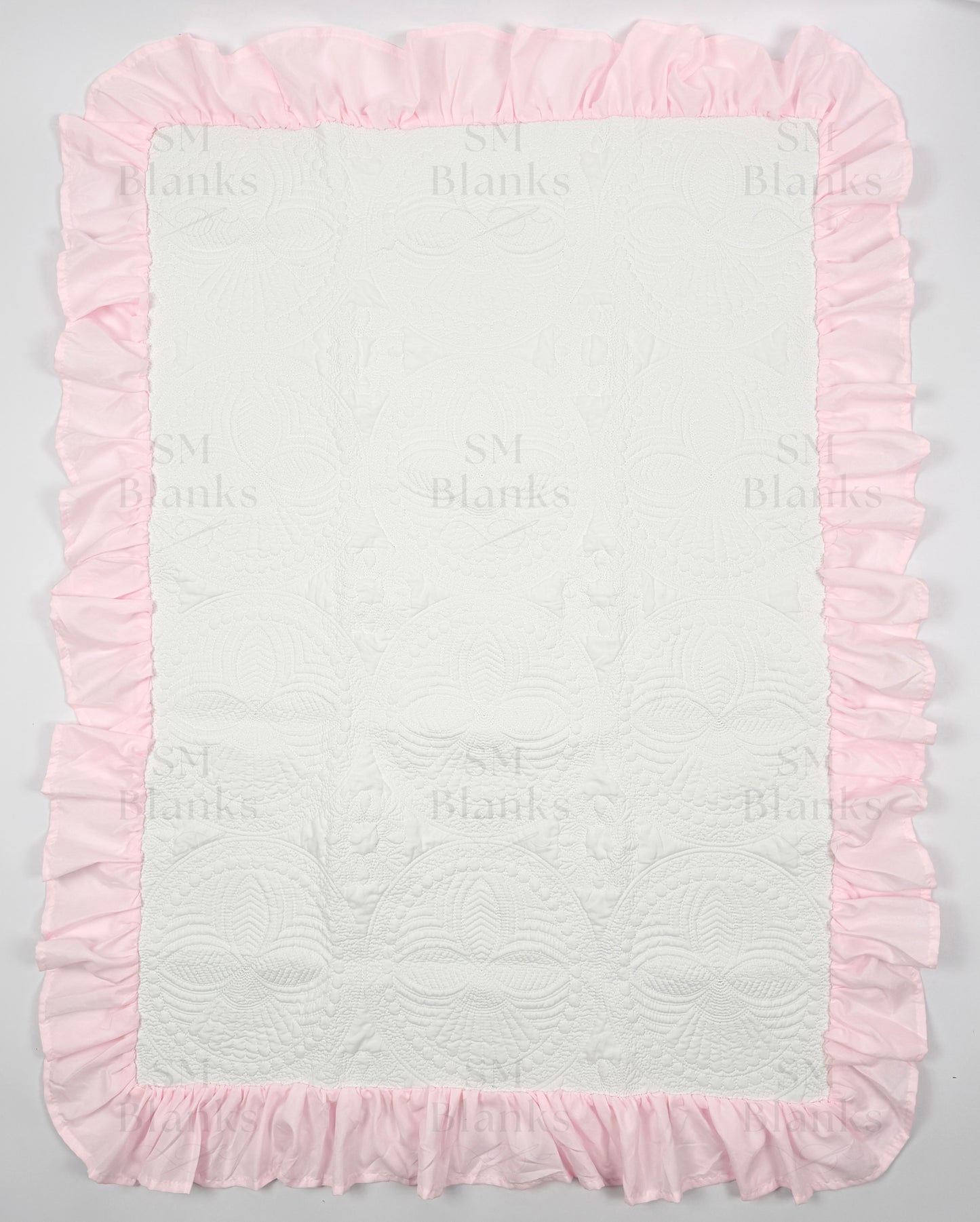 White w/ Light Pink Ruffle Baby Heirloom Quilt