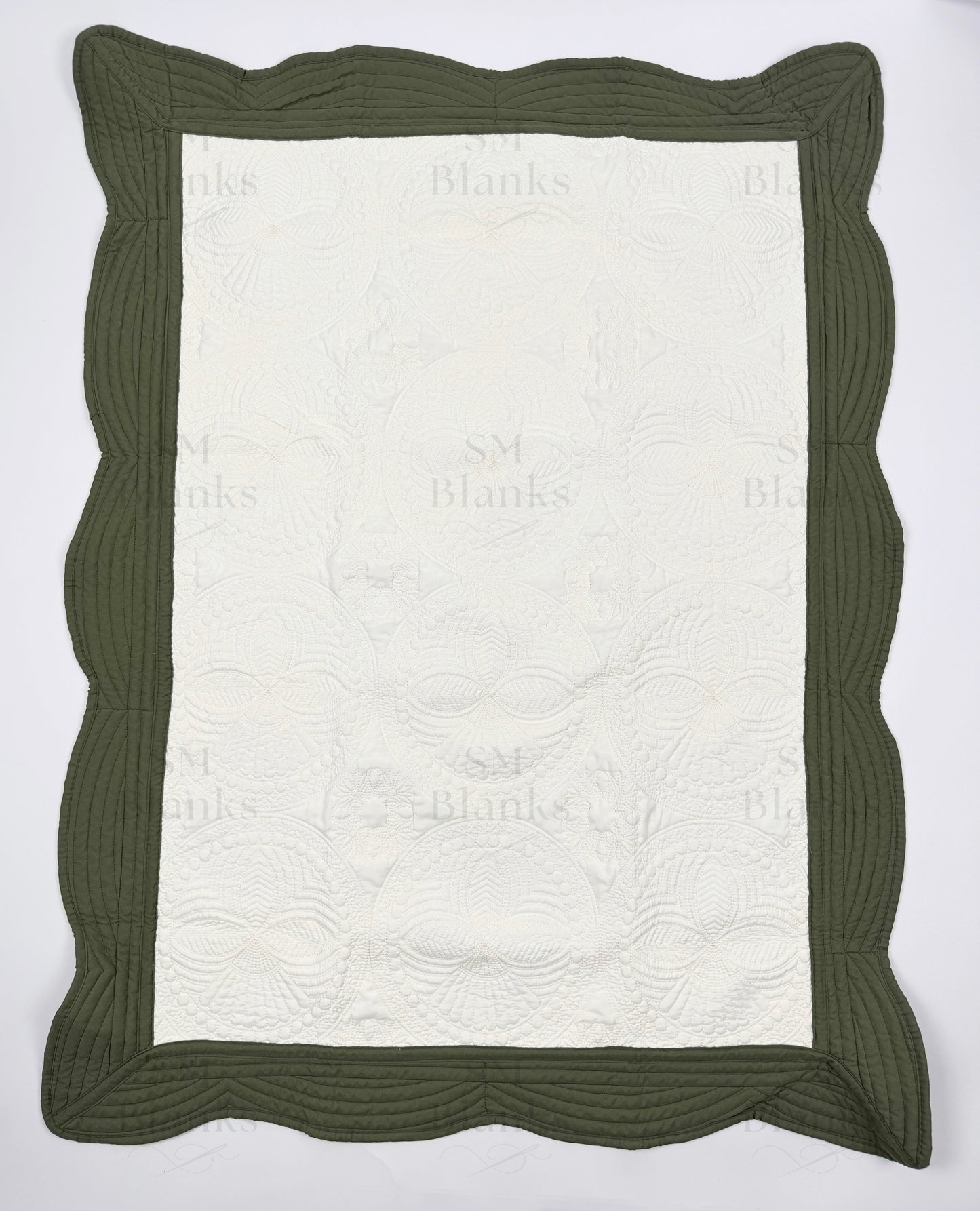 Ivory w/ Dark Olive Trim Baby Heirloom Quilt