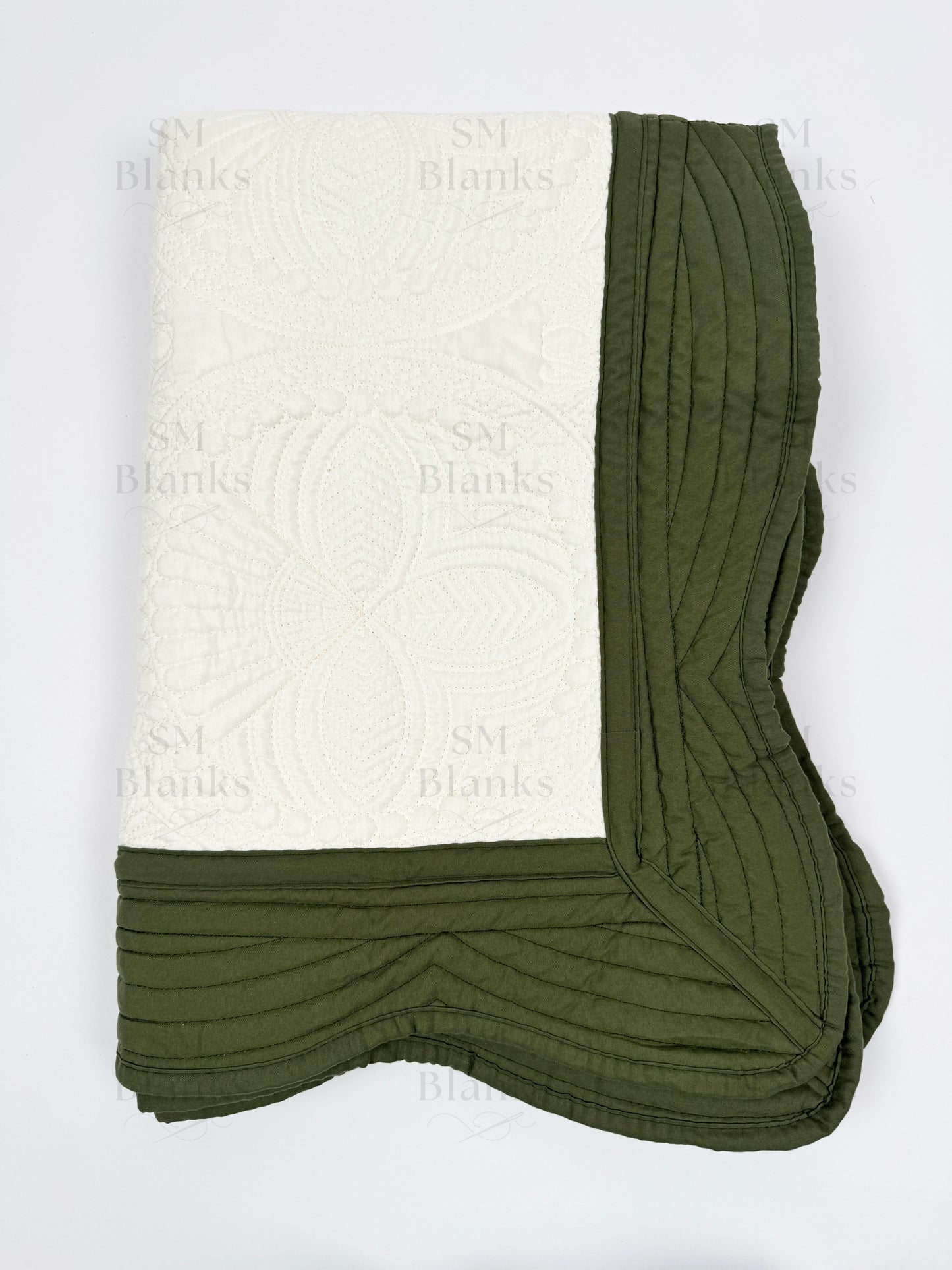 Ivory w/ Dark Olive Trim Baby Heirloom Quilt