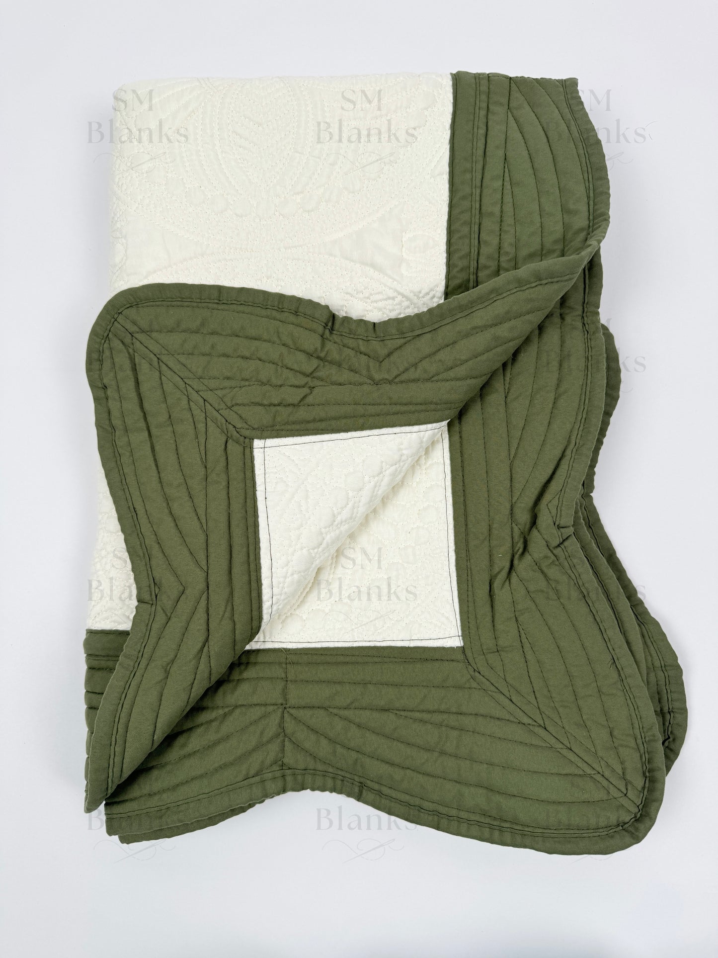 Ivory w/ Dark Olive Trim Baby Heirloom Quilt