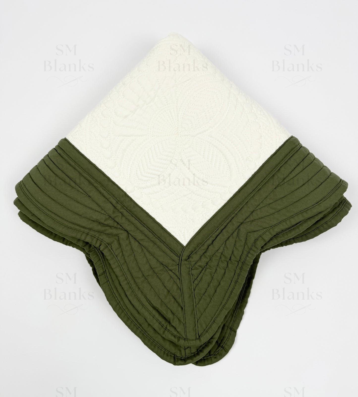 Ivory w/ Dark Olive Trim Baby Heirloom Quilt