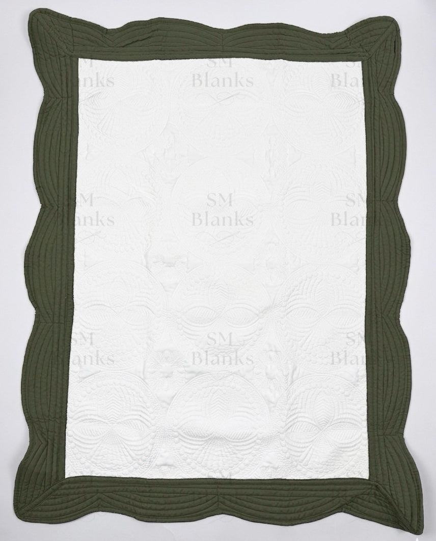 White w/ Dark Olive Trim Baby Heirloom Quilt