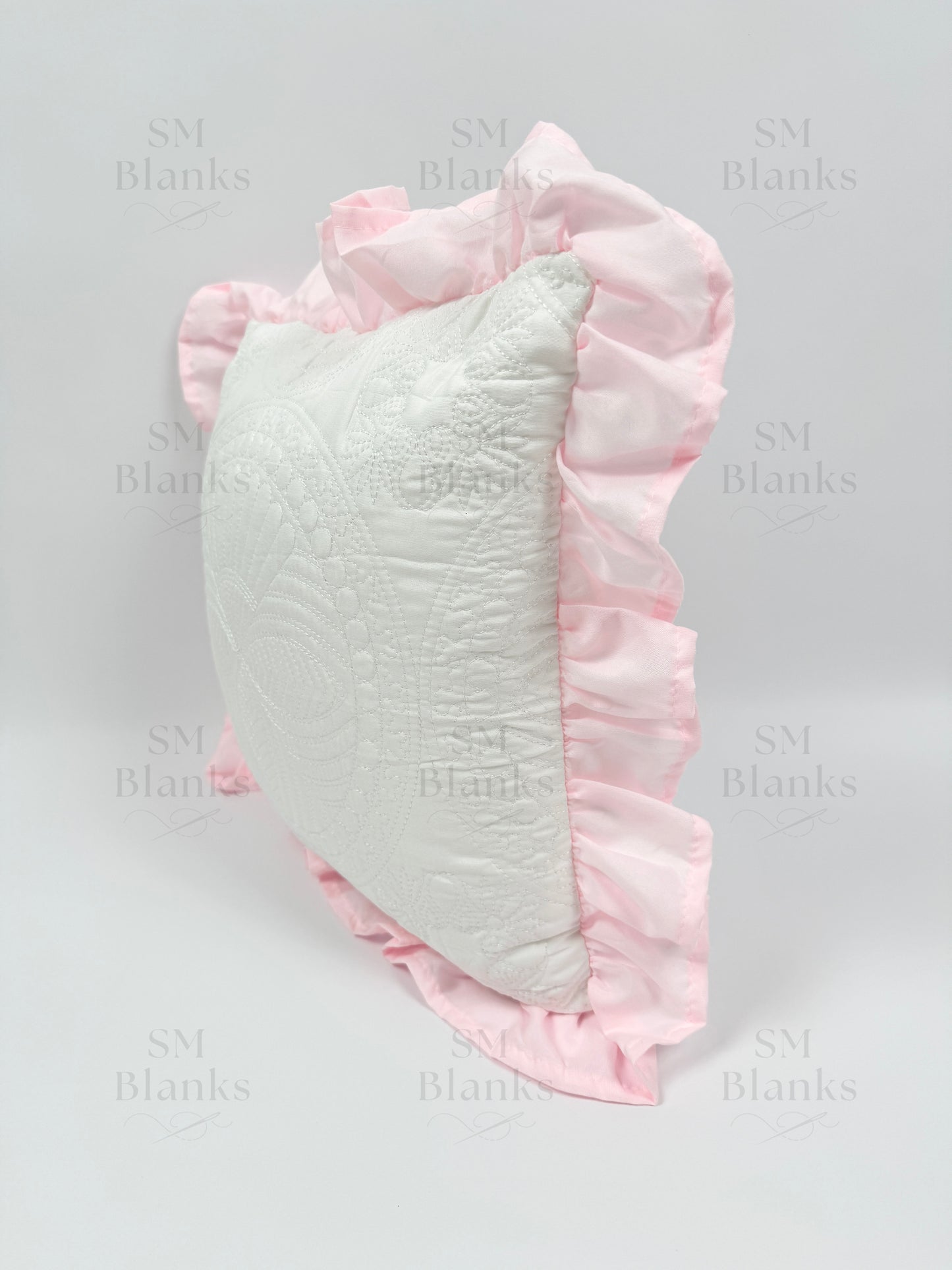 White w/ Light Pink Ruffle Heirloom Pillow Sham