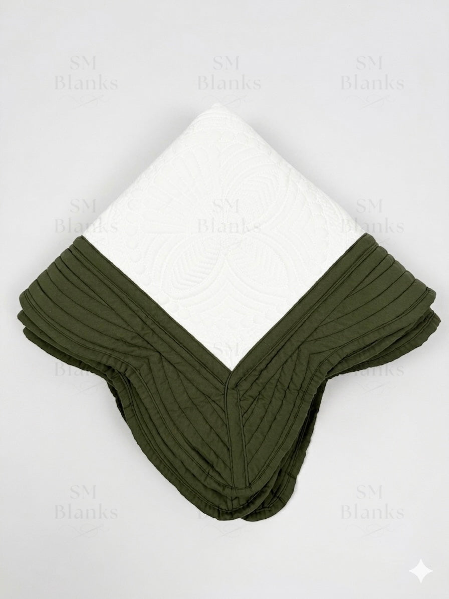 White w/ Dark Olive Trim Baby Heirloom Quilt