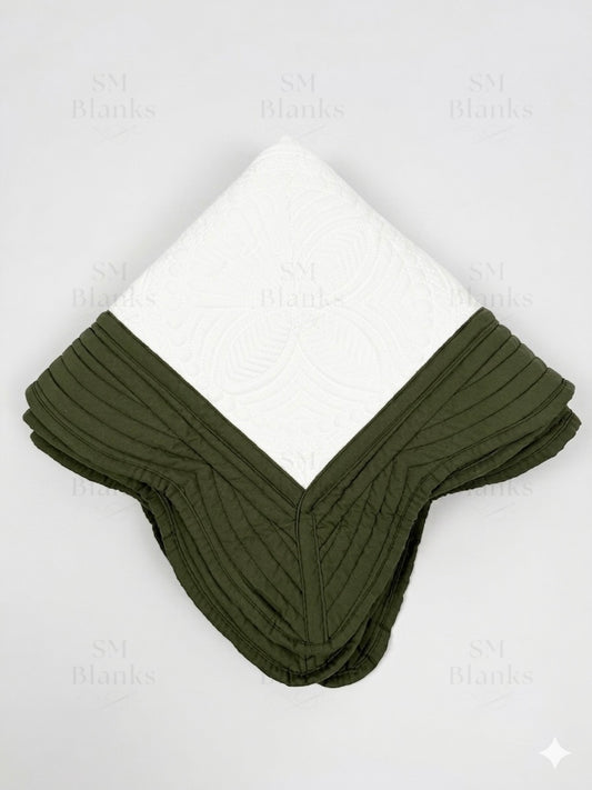 White w/ Dark Olive Trim Baby Heirloom Quilt