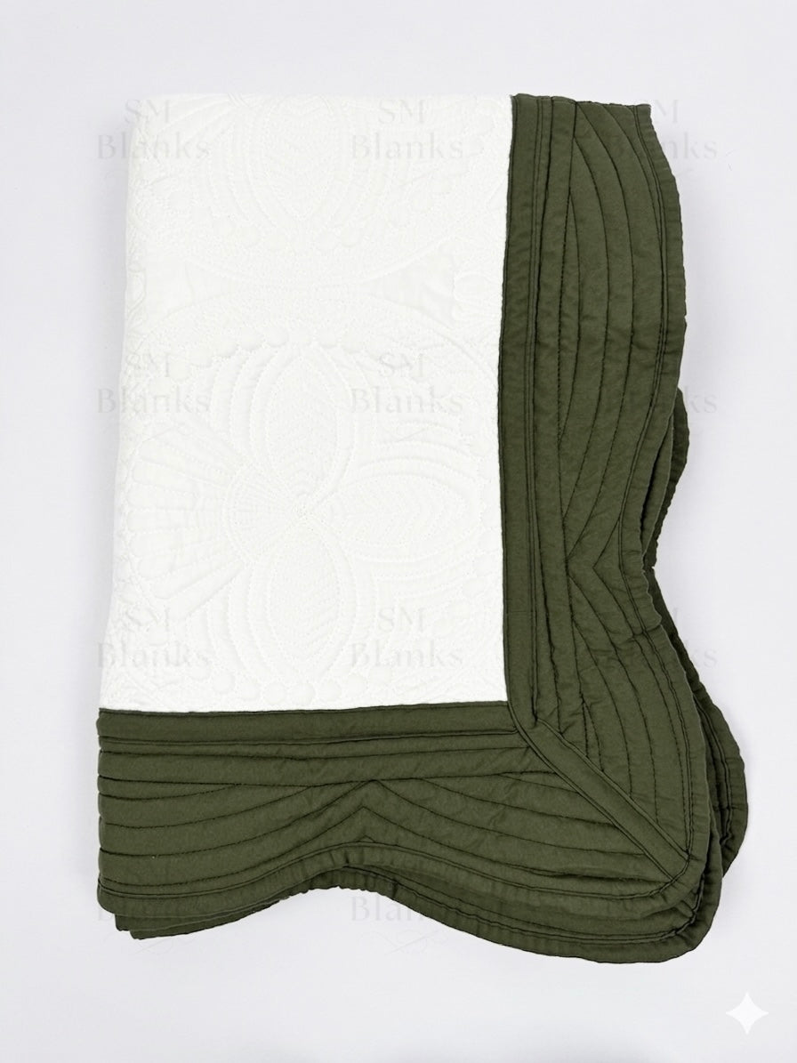 White w/ Dark Olive Trim Baby Heirloom Quilt