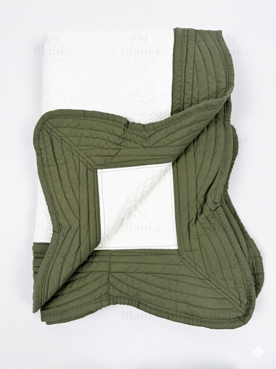White w/ Dark Olive Trim Baby Heirloom Quilt