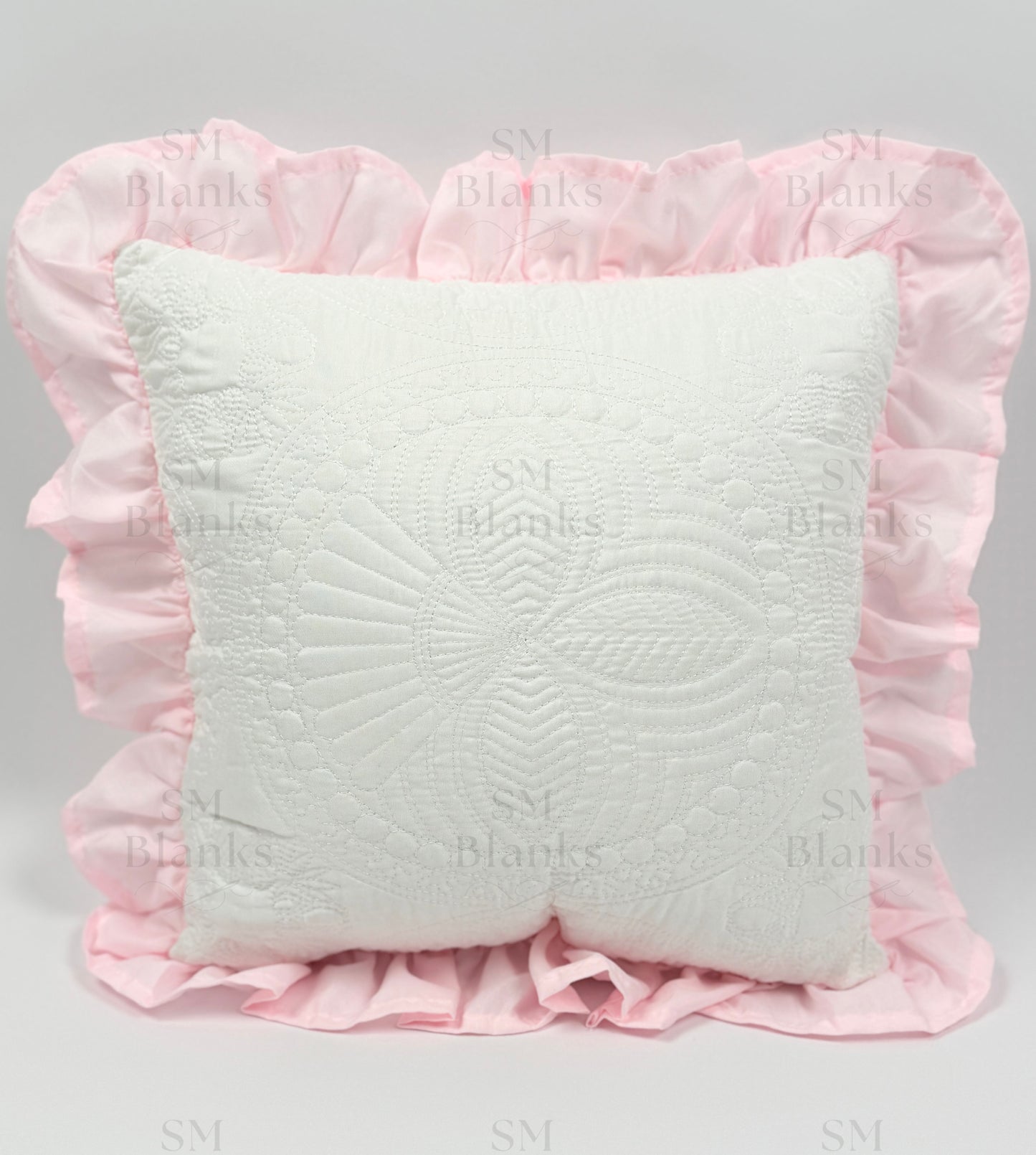 White w/ Light Pink Ruffle Heirloom Pillow Sham