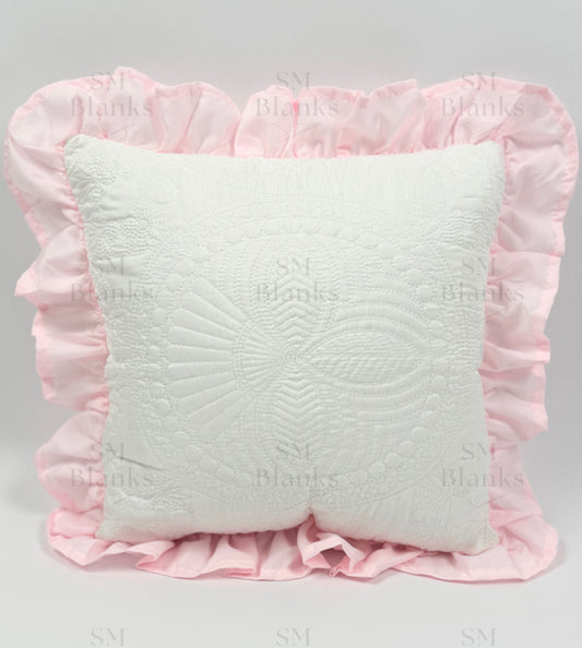 White w/ Light Pink Ruffle Heirloom Pillow Sham