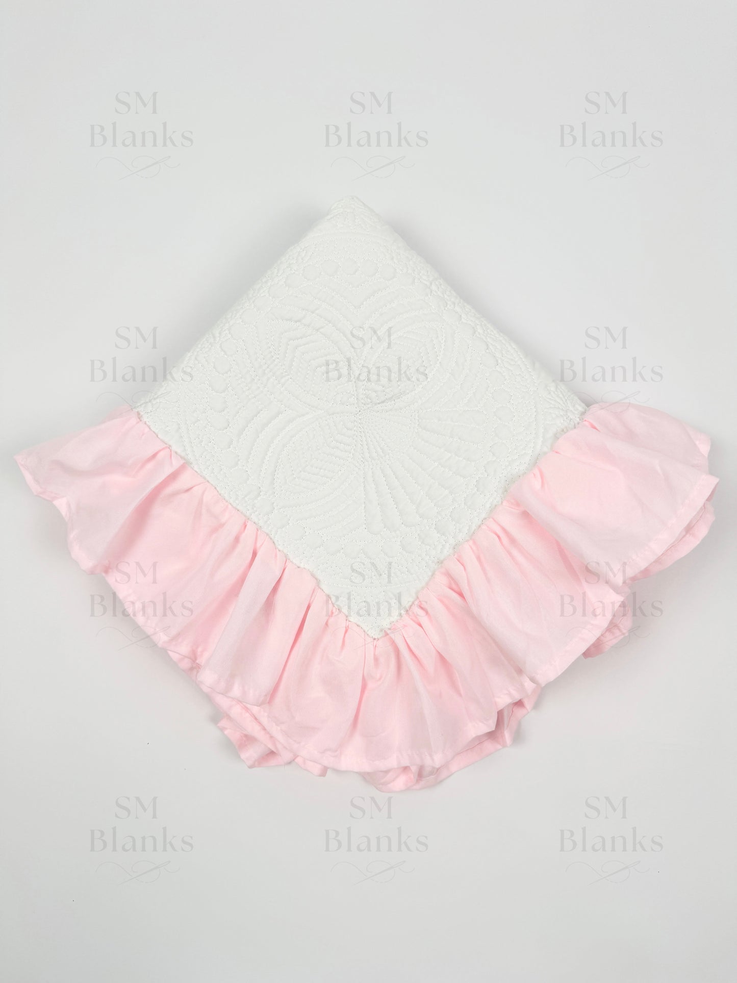 White w/ Light Pink Ruffle Baby Heirloom Quilt