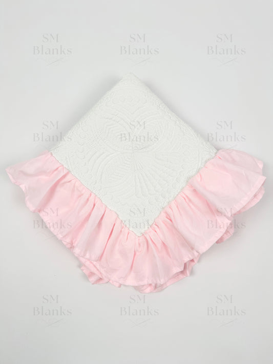 White w/ Light Pink Ruffle Baby Heirloom Quilt